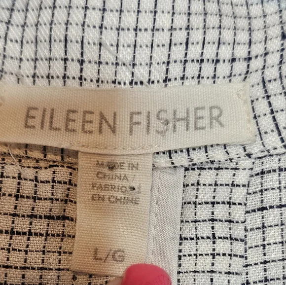 Eileen Fisher Check Print Slub Linen Notched Collar Long Jacket - Picture 8 of 10